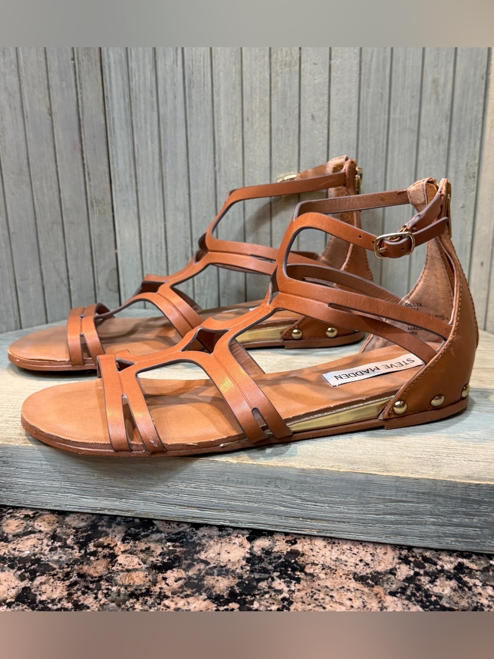 Steve Madden Brown Leather Multi-Strap Ankle Gladiator Sandals 6.5M